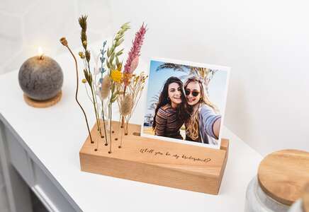 smartphoto Trähållare med Stående bilder och torkade blommor